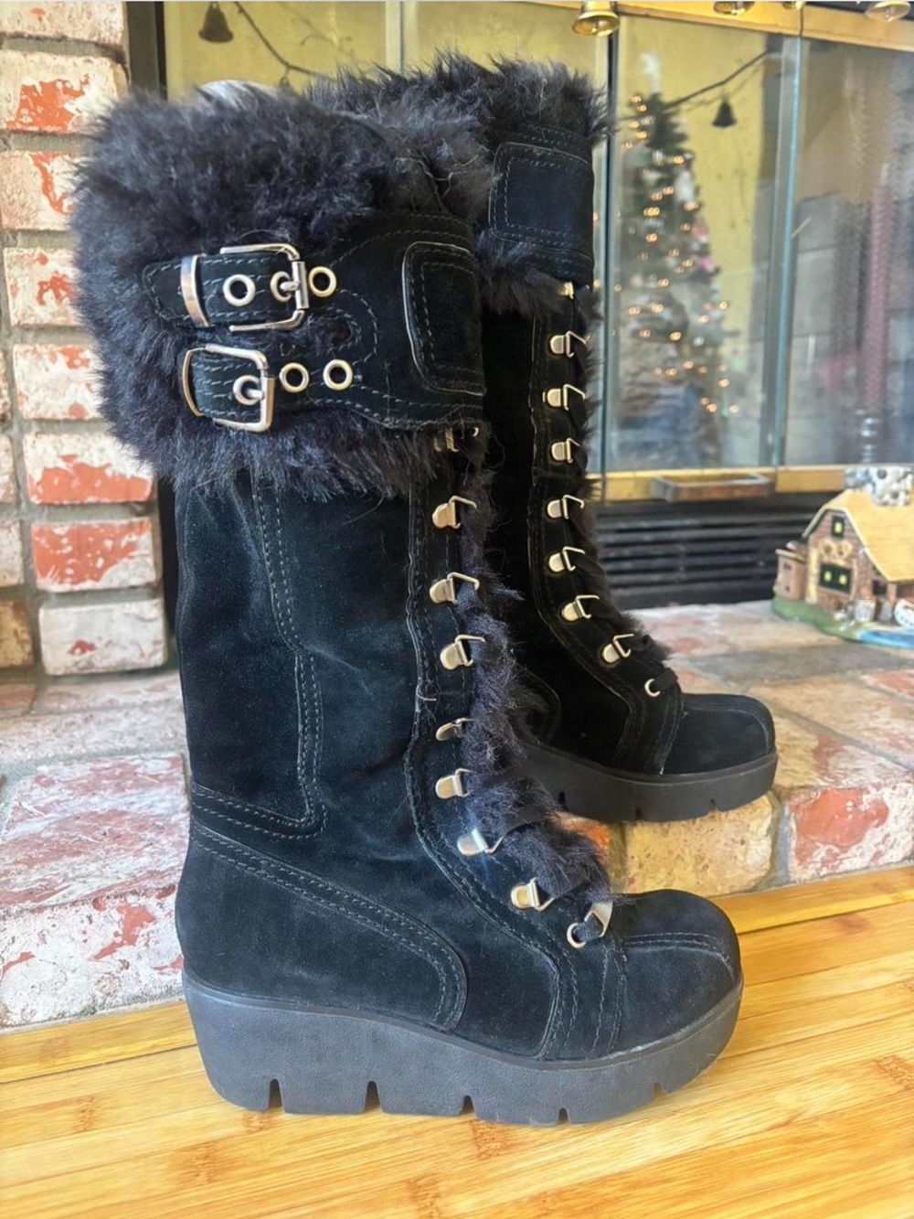 IN SEARCH OF: aldo fur wedge boot in BLACK